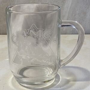 Vtg 91 Joe Camel Luminarc Clear Glass 16 oz Beer Mug Etched Billiard Scene Pool